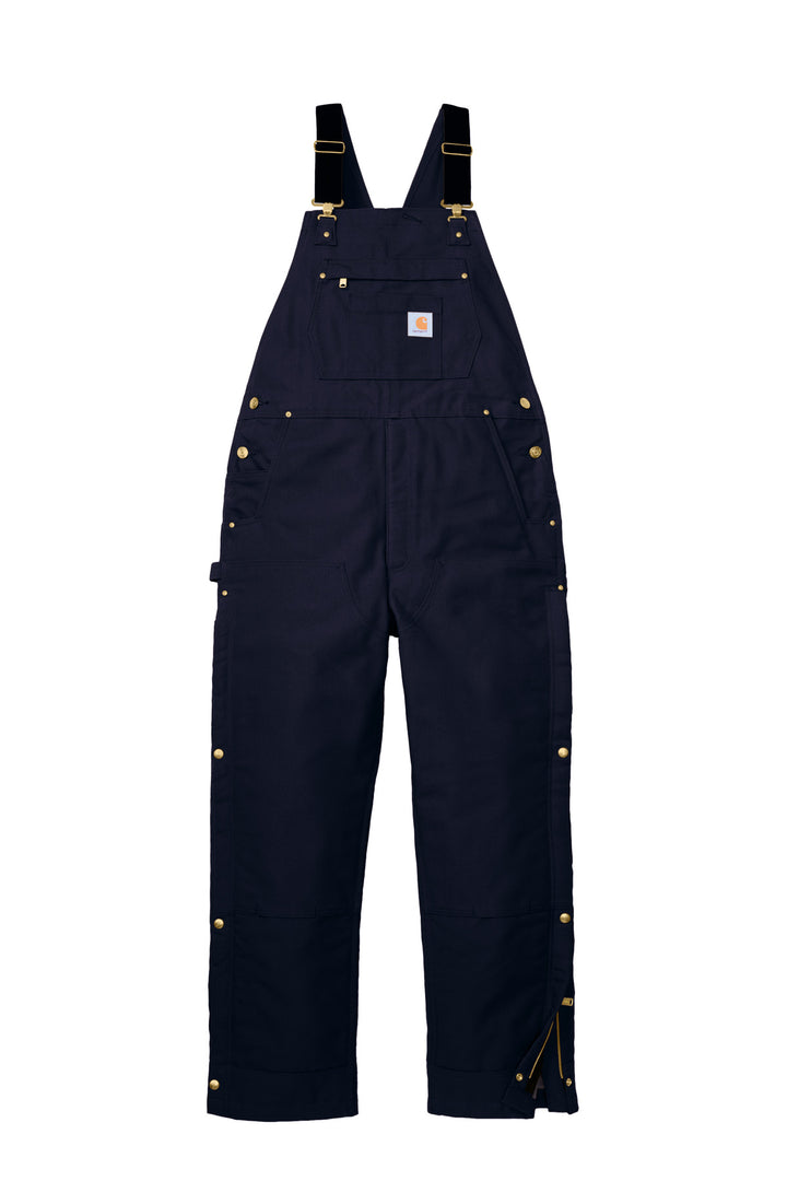 Front View of DarkNavy Carhartt Short Firm Duck Insulated Bib Overalls CTS106672