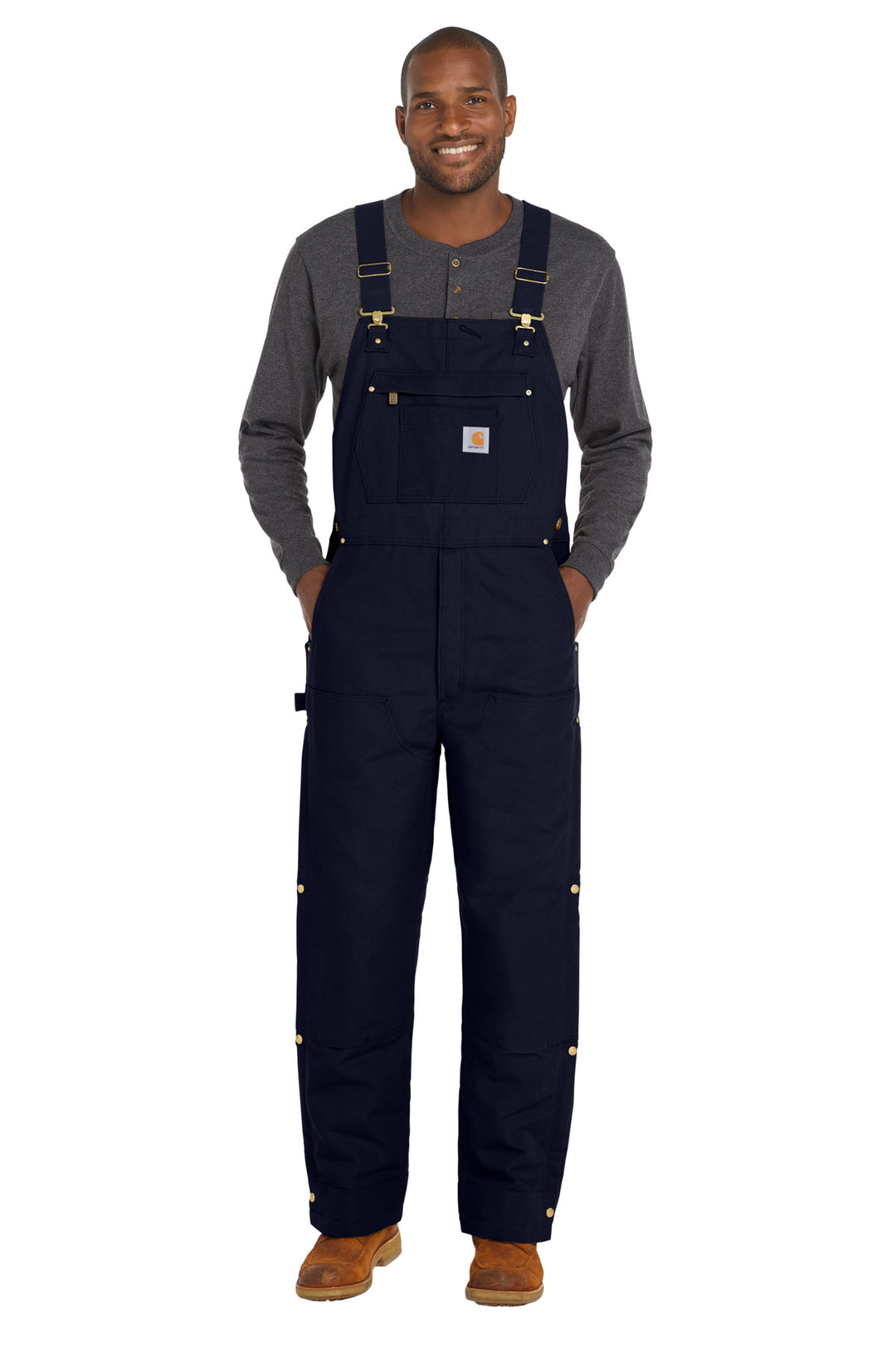 Front View of DarkNavy Carhartt Short Firm Duck Insulated Bib Overalls CTS106672