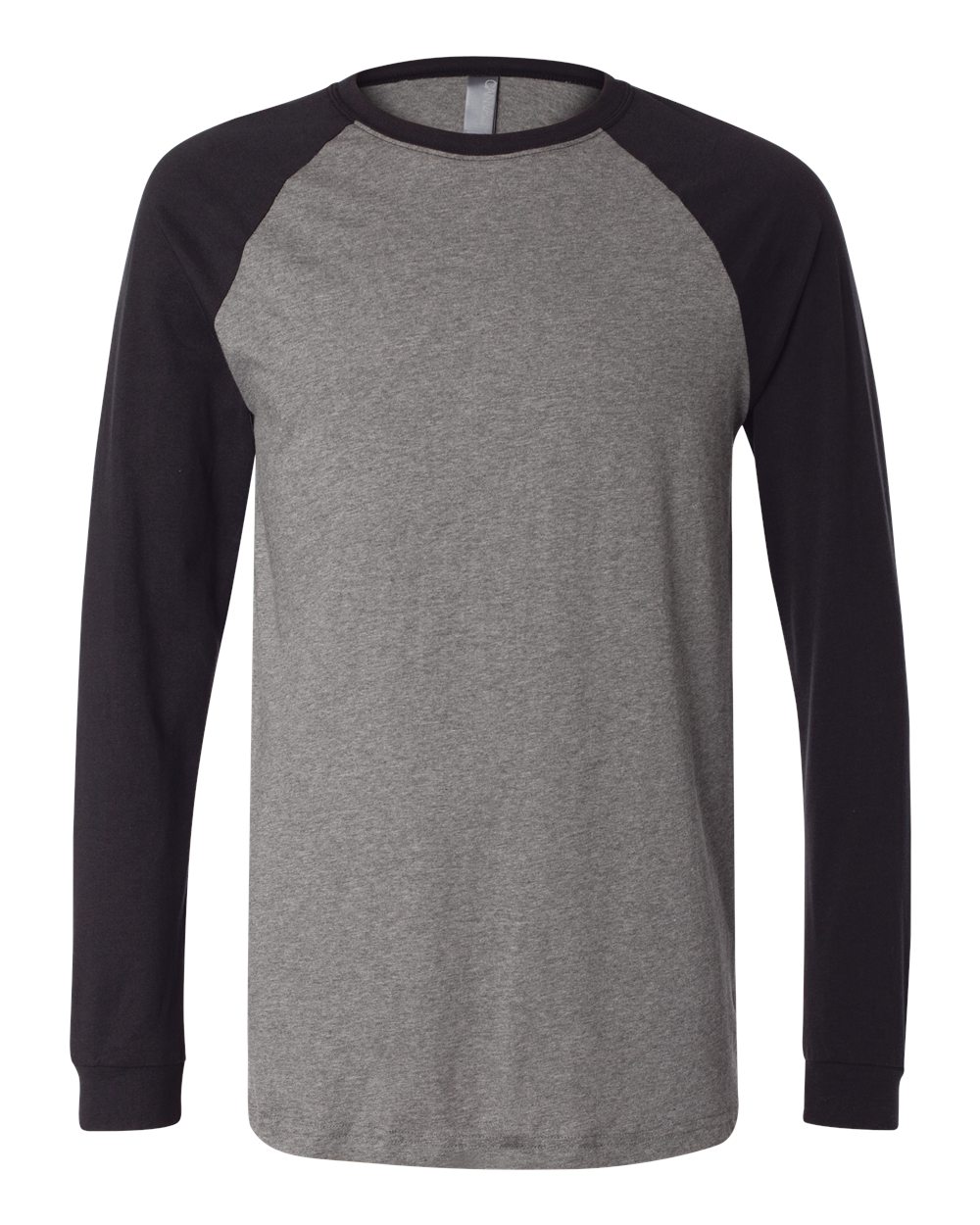 Front View of Deep Heather/ Black Long Sleeve Jersey Baseball Tee - 3000