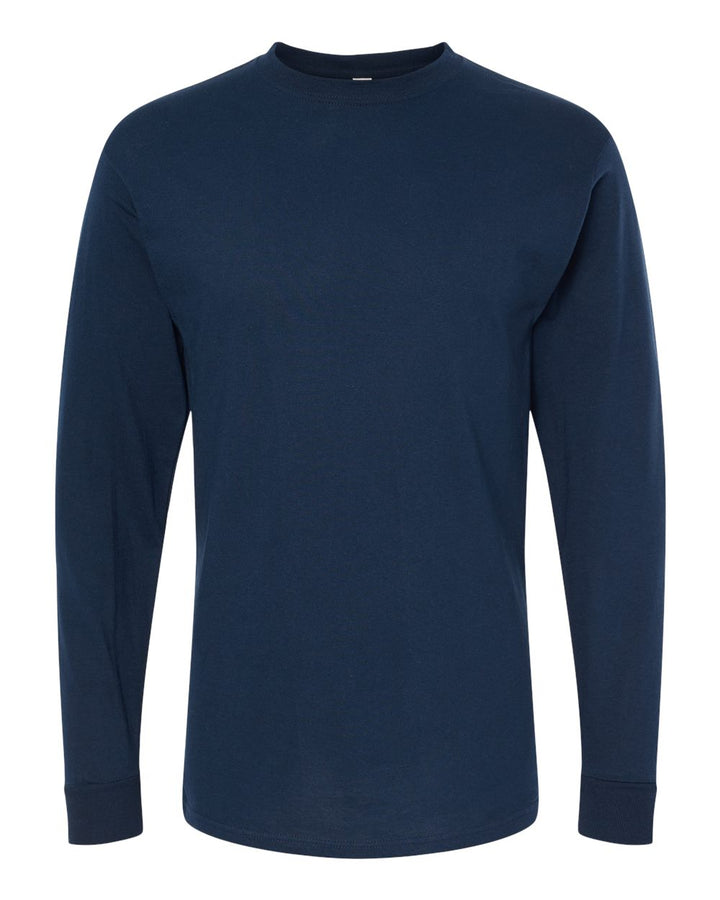 Front View of Deep Navy Gold Soft Touch Long Sleeve T-Shirt - 4820