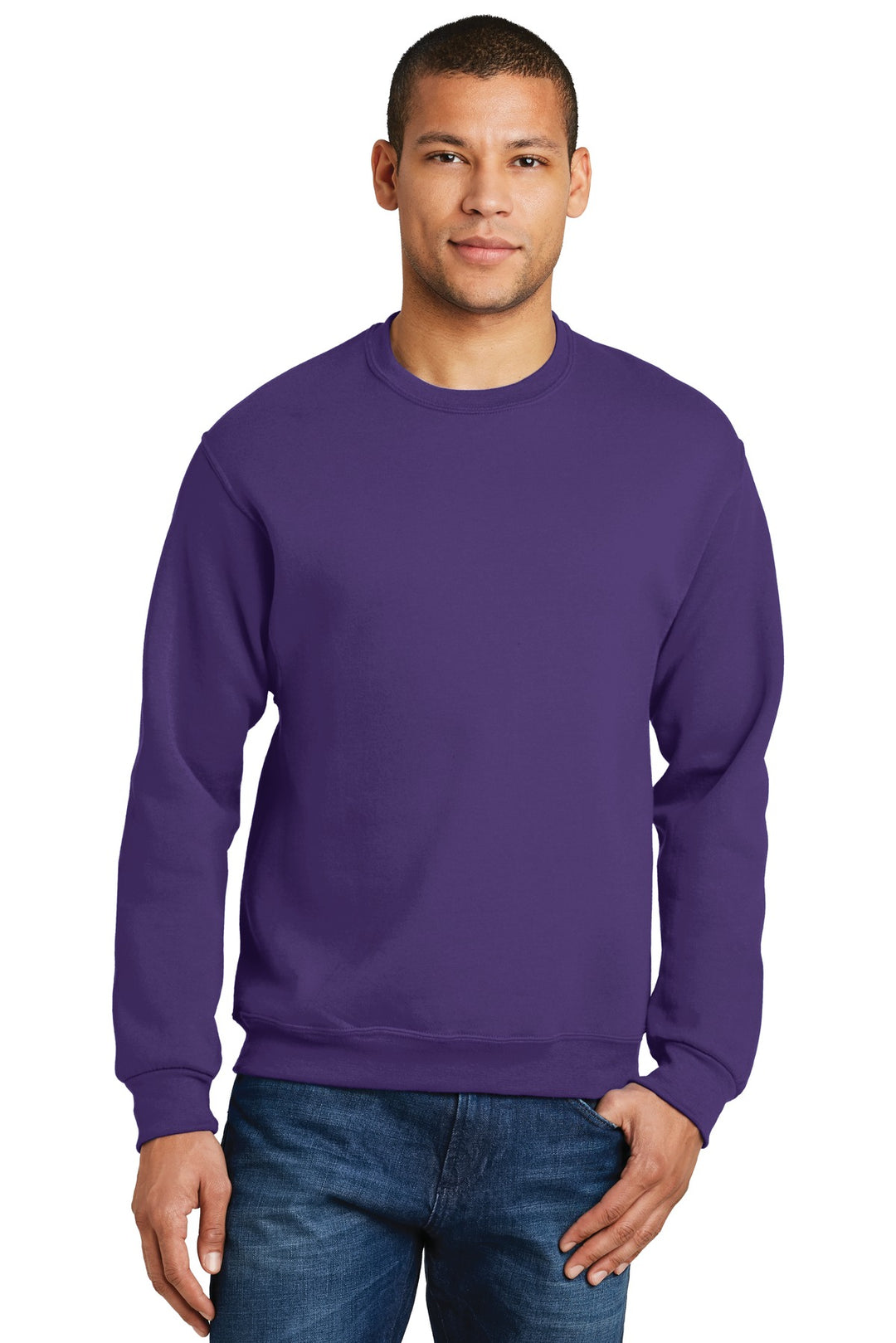Front View of Deep Purple Jerzees - NuBlend Crewneck Sweatshirt. 562M