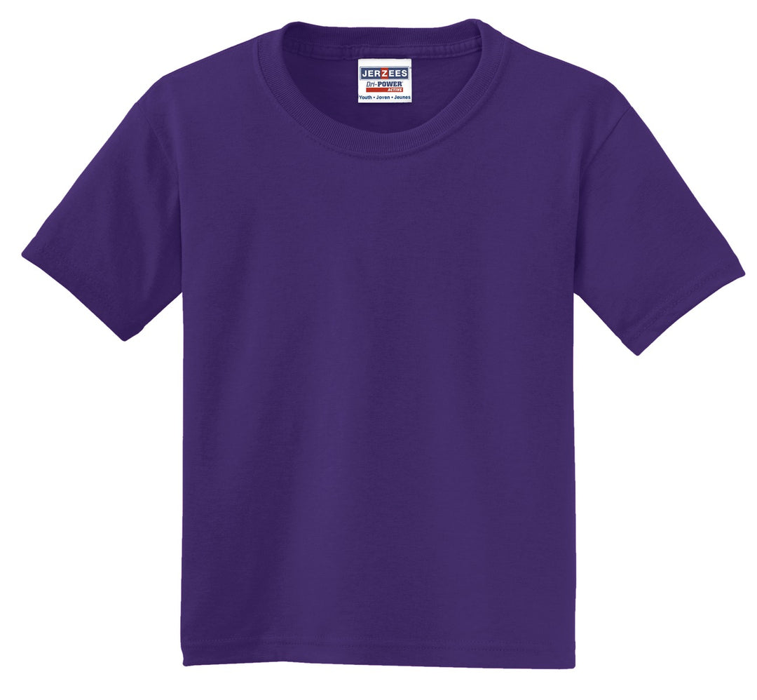 Front View of Deep Purple Jerzees - Youth Dri-Power 50/50 Cotton/Poly T-Shirt. 29B