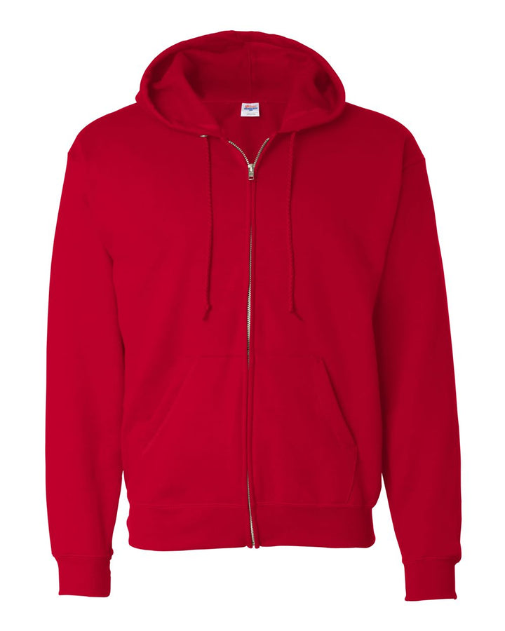 Front View of Deep Red Ecosmart® Full-Zip Hooded Sweatshirt - P180