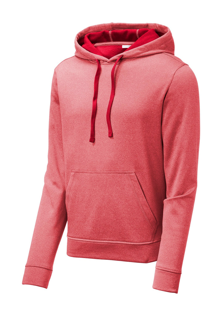 Front View of Deep Red Hthr Sport-Tek PosiCharge Sport-Wick Heather Fleece Hooded Pullover. ST264