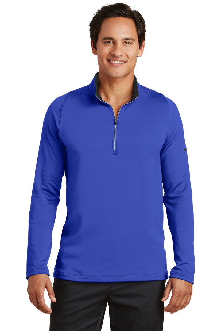 Front View of Deep Royal/Blk Nike Dri-FIT Stretch 1/2-Zip Cover-Up. 779795