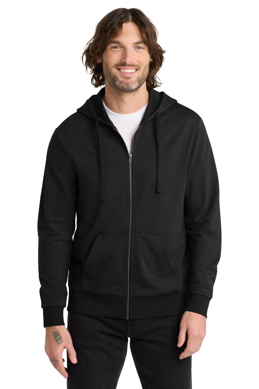 Front View of DeepBlack Allmade Unisex Organic French Terry Full-Zip Hoodie AL4002