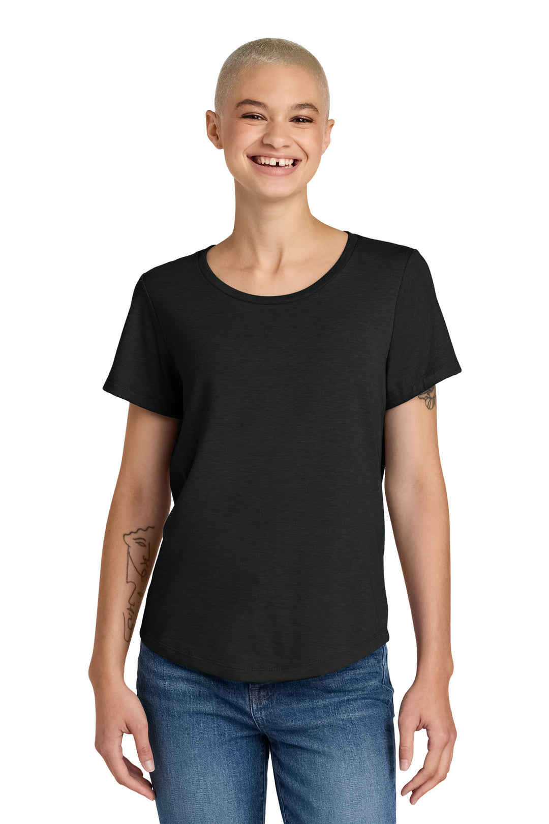 Front View of DeepBlack Allmade Women's Relaxed Tri-Blend Scoop Neck Tee AL2015