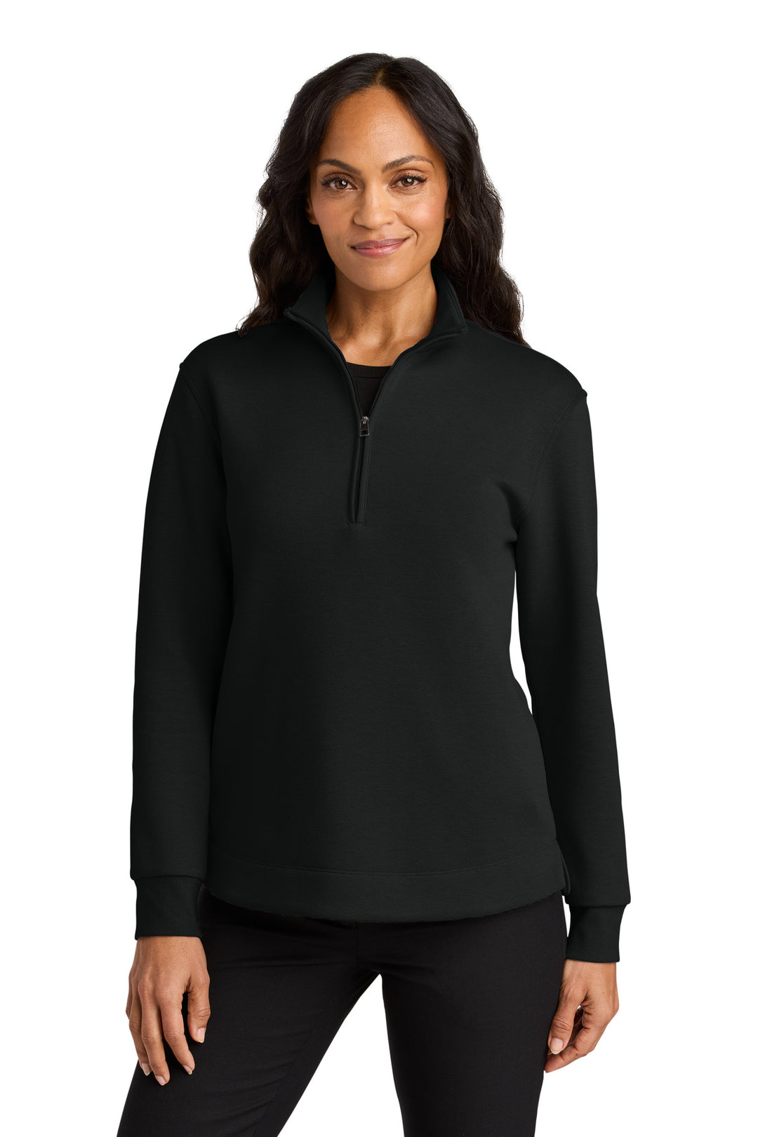 Front View of DeepBlack Port Authority Women's Wearever Signature Double Pique 1/4-Zip LK210