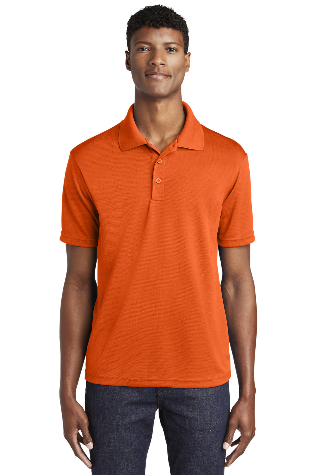 Front View of DeepOrange Sport-Tek PosiCharge RacerMesh Polo. ST640