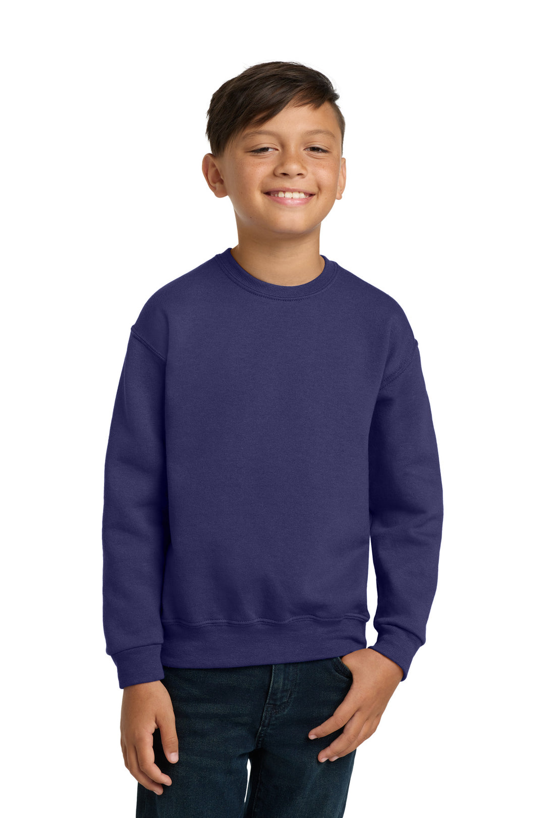 Front View of DeepPurple Jerzees - Youth NuBlend Crewneck Sweatshirt. 562B