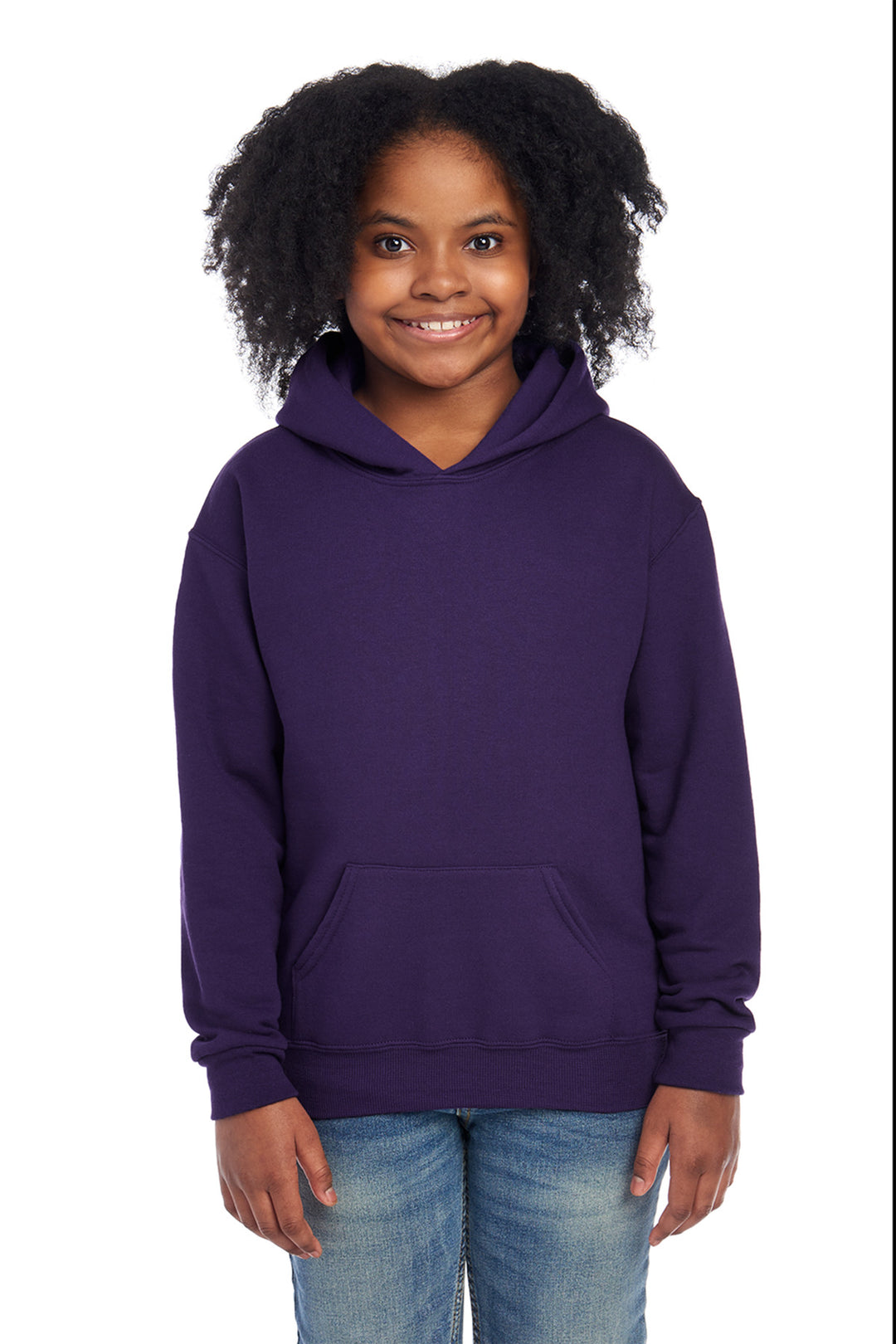 Front View of DeepPurple Jerzees - Youth NuBlend Pullover Hooded Sweatshirt. 996Y