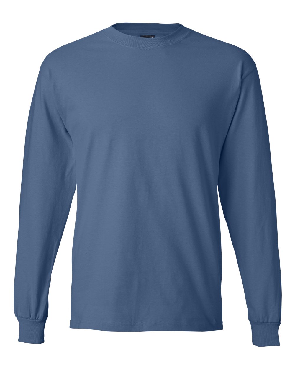 Front View of Denim Blue Beefy-T® Long Sleeve T-Shirt - 5186