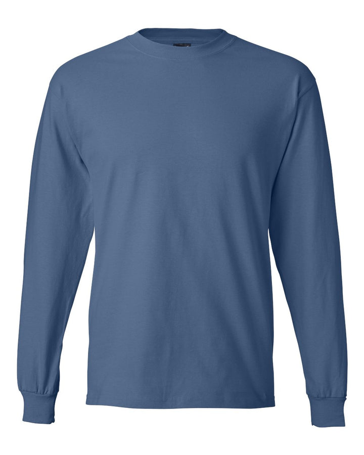 Front View of Denim Blue Beefy-T® Long Sleeve T-Shirt - 5186