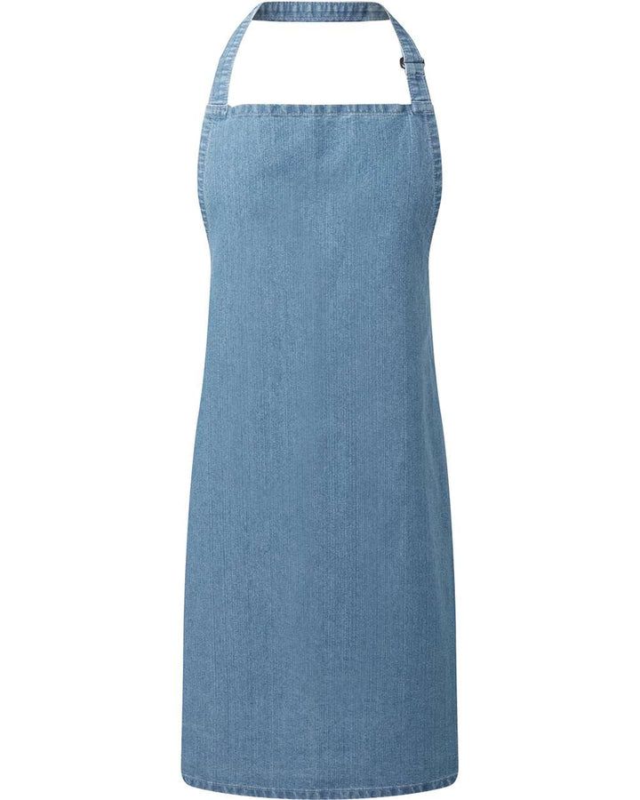 Front View of Denim Blue Recycled Bib Apron - RP150