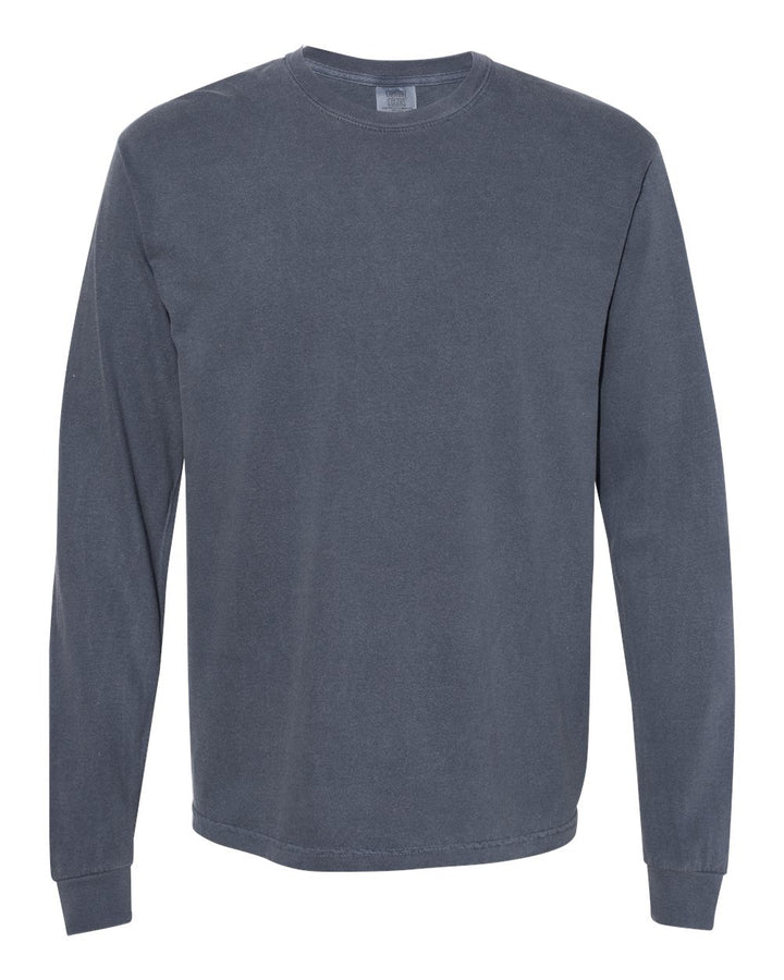 Front View of Denim Garment-Dyed Heavyweight Long Sleeve T-Shirt - 6014