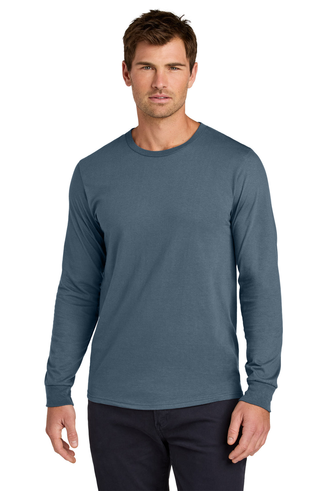 Front View of Denim Jerzees Classics Unisex Cotton Long Sleeve T-Shirt 363L