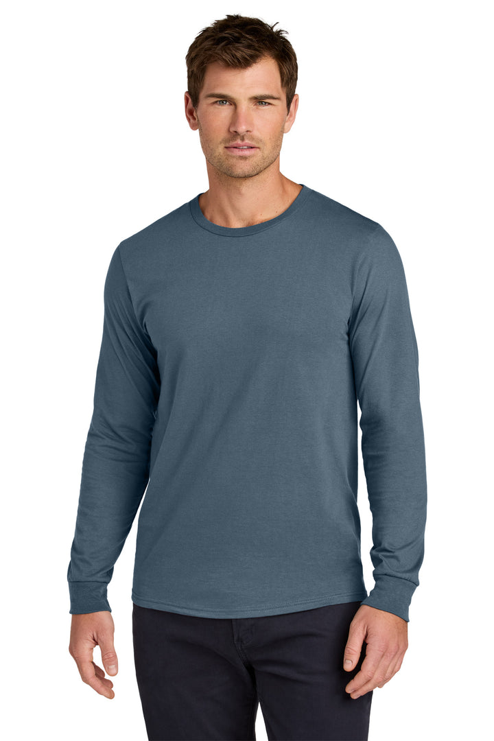Front View of Denim Jerzees Classics Unisex Cotton Long Sleeve T-Shirt 363L