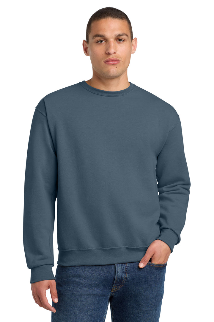 Front View of Denim Jerzees - NuBlend Crewneck Sweatshirt. 562M