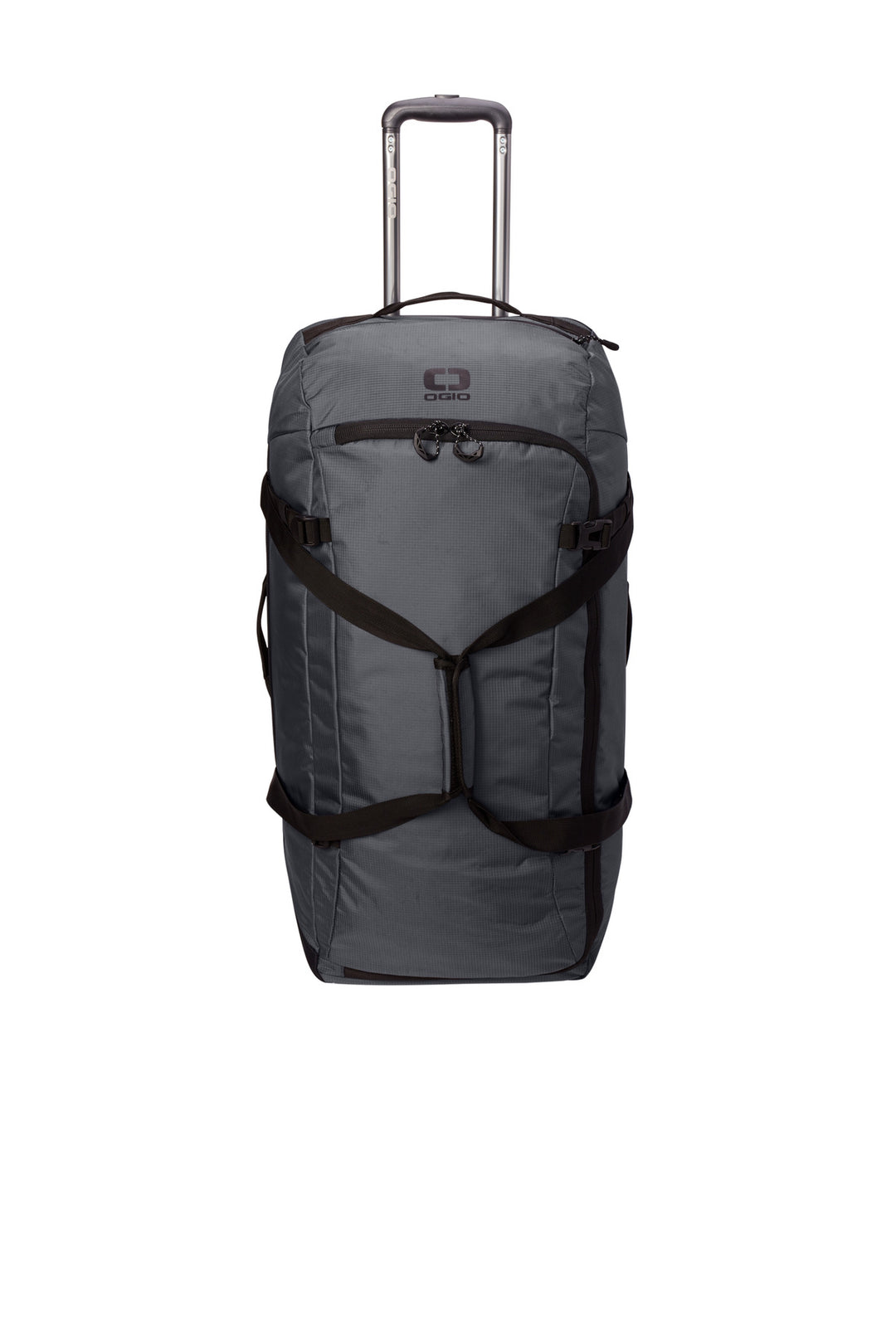 Front View of DieselGrey OGIO Passage Wheeled Checked Duffel 98003