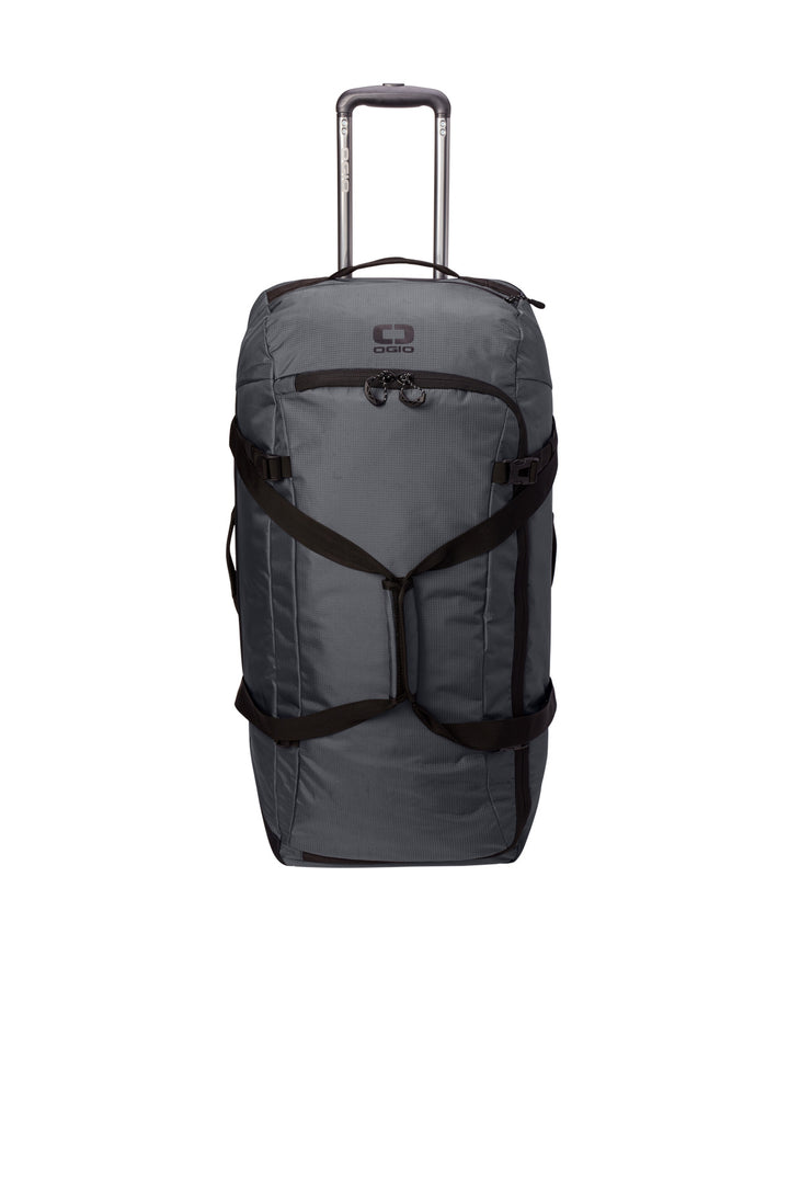 Front View of DieselGrey OGIO Passage Wheeled Checked Duffel 98003