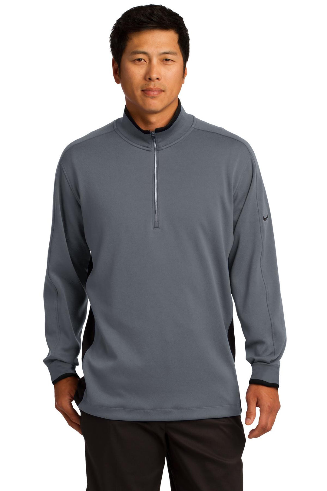 Front View of Dk Gry/Blk/Fus Nike Dri-FIT 1/2-Zip Cover-Up. 578673
