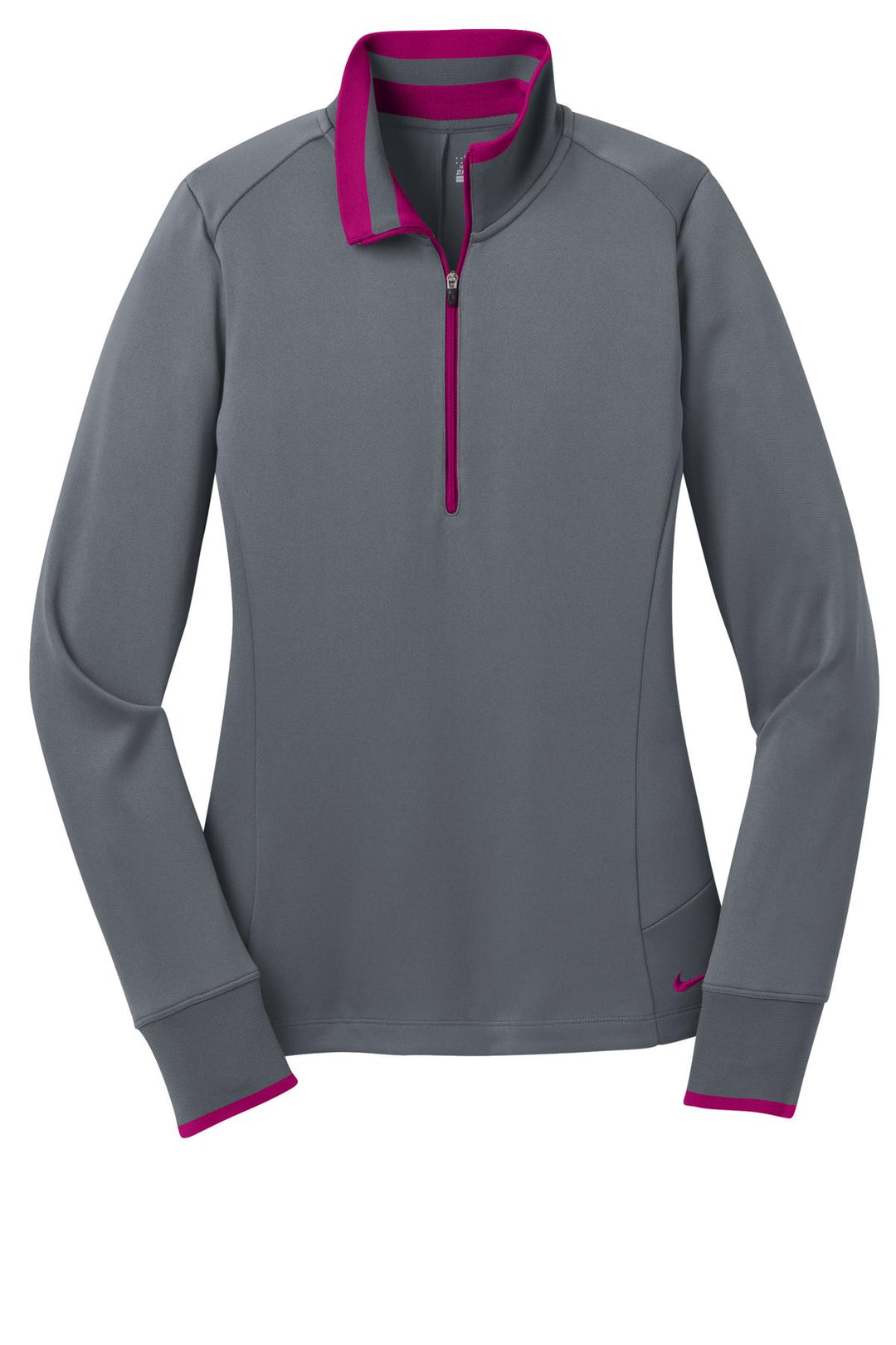 Front View of Dk Gry/Spt Fus Nike Women's Dri-FIT 1/2-Zip Cover-Up. 578674