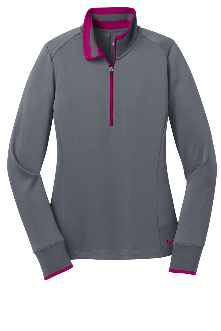 Front View of Dk Gry/Spt Fus Nike Women's Dri-FIT 1/2-Zip Cover-Up. 578674