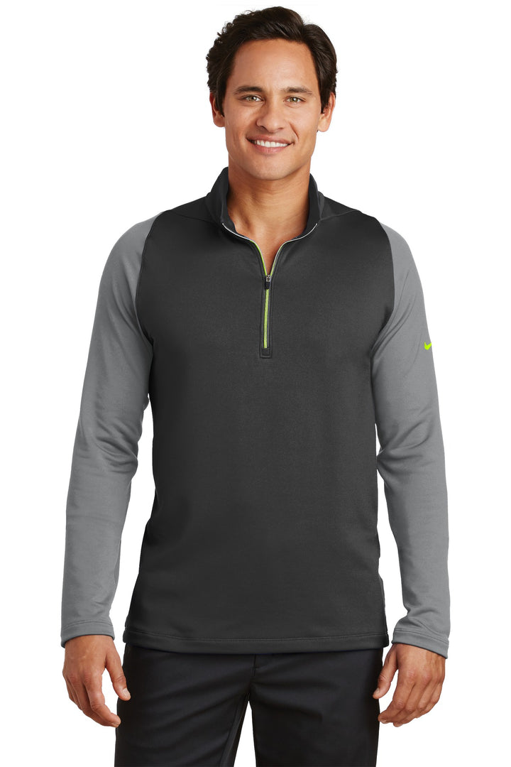 Front View of DkGy/ClGy/Volt Nike Dri-FIT Stretch 1/2-Zip Cover-Up. 779795