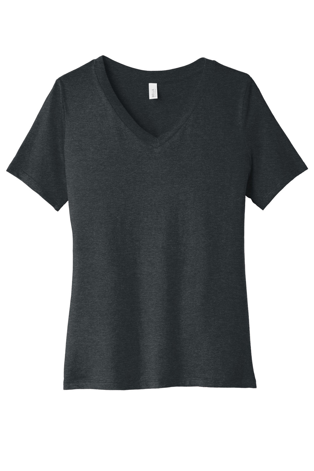 Front View of DkGyHthr BELLA+CANVAS Women's Relaxed Heather CVC V-Neck Tee BC6405CVC