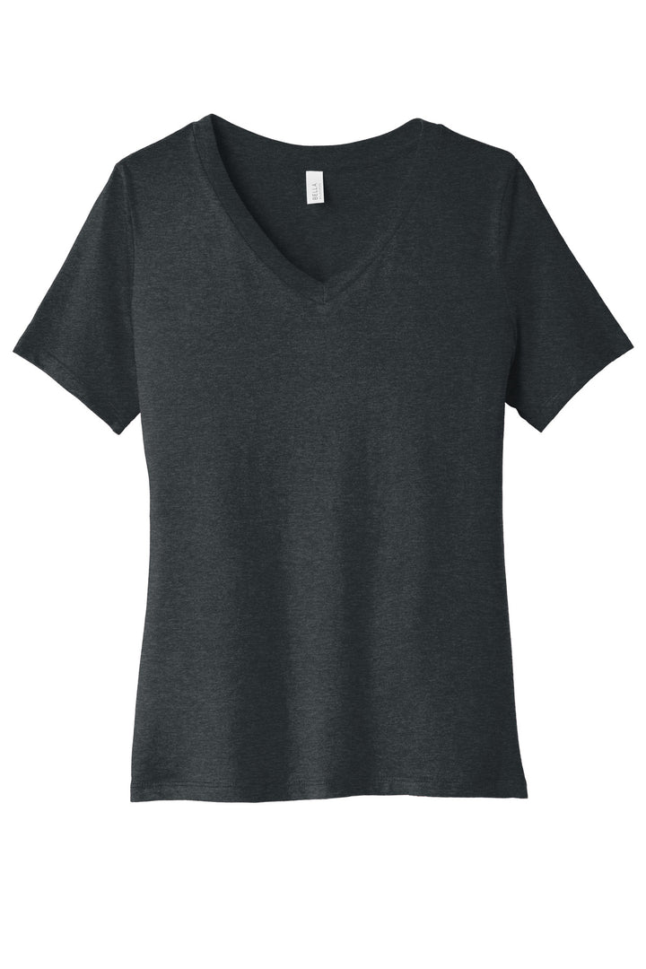 Front View of DkGyHthr BELLA+CANVAS Women's Relaxed Heather CVC V-Neck Tee BC6405CVC