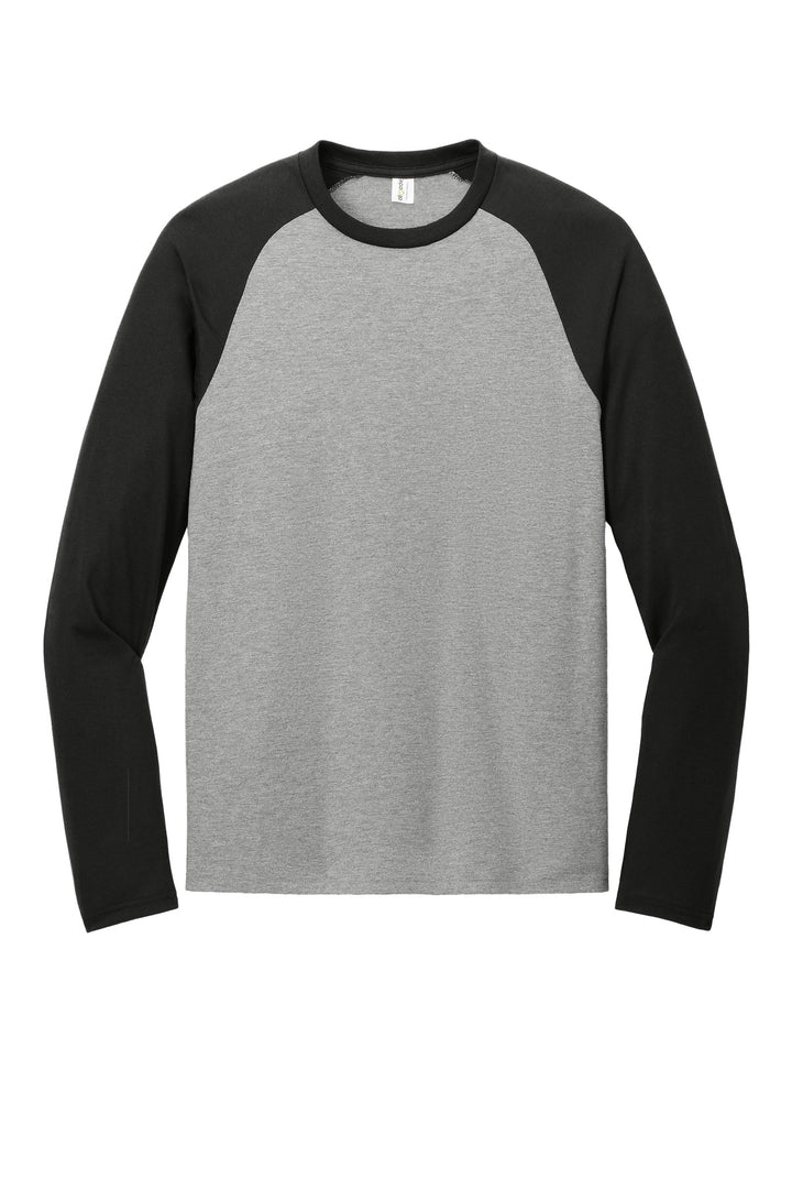 Front View of DpBk/AlumG Allmade Unisex Tri-Blend Long Sleeve Colorblock Raglan AL6009