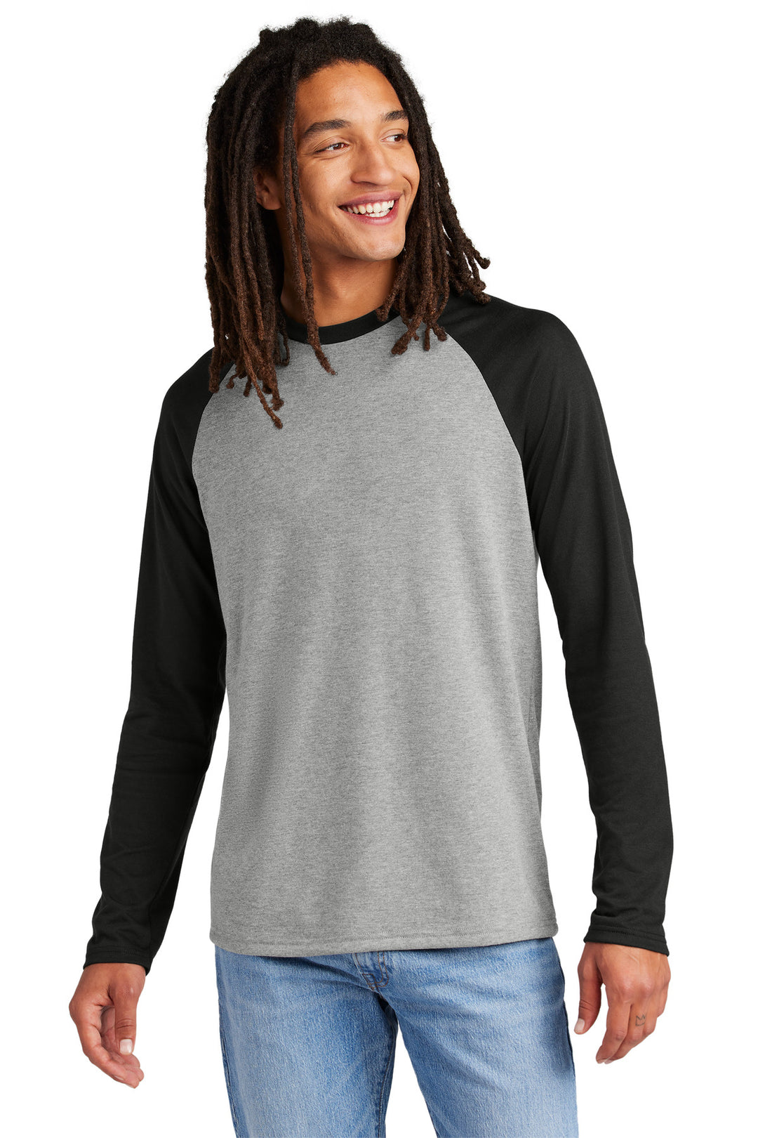 Front View of DpBk/AlumG Allmade Unisex Tri-Blend Long Sleeve Colorblock Raglan AL6009