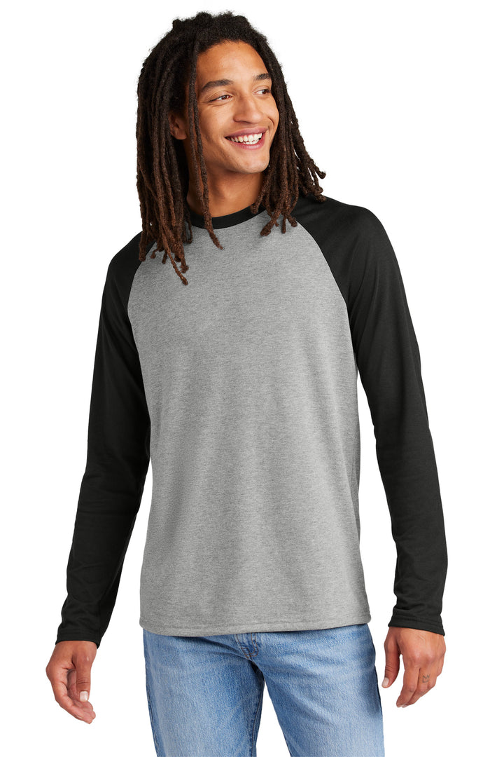 Front View of DpBk/AlumG Allmade Unisex Tri-Blend Long Sleeve Colorblock Raglan AL6009