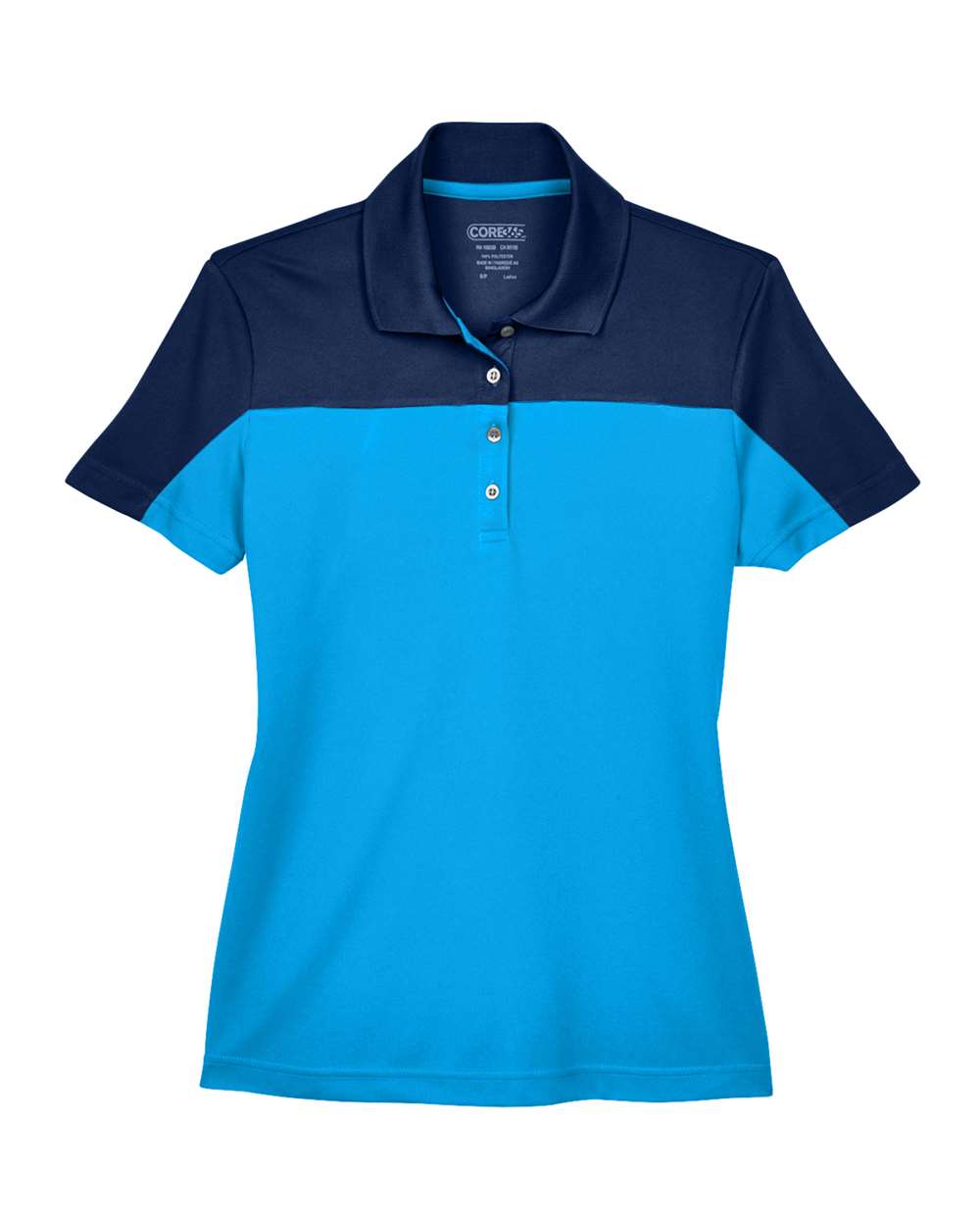 Front View of Electric Blue/ Classic Navy Women's Balance Colorblock Performance Piqué Polo - CE101W