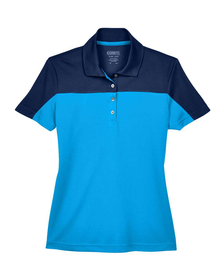 Front View of Electric Blue/ Classic Navy Women's Balance Colorblock Performance Piqué Polo - CE101W