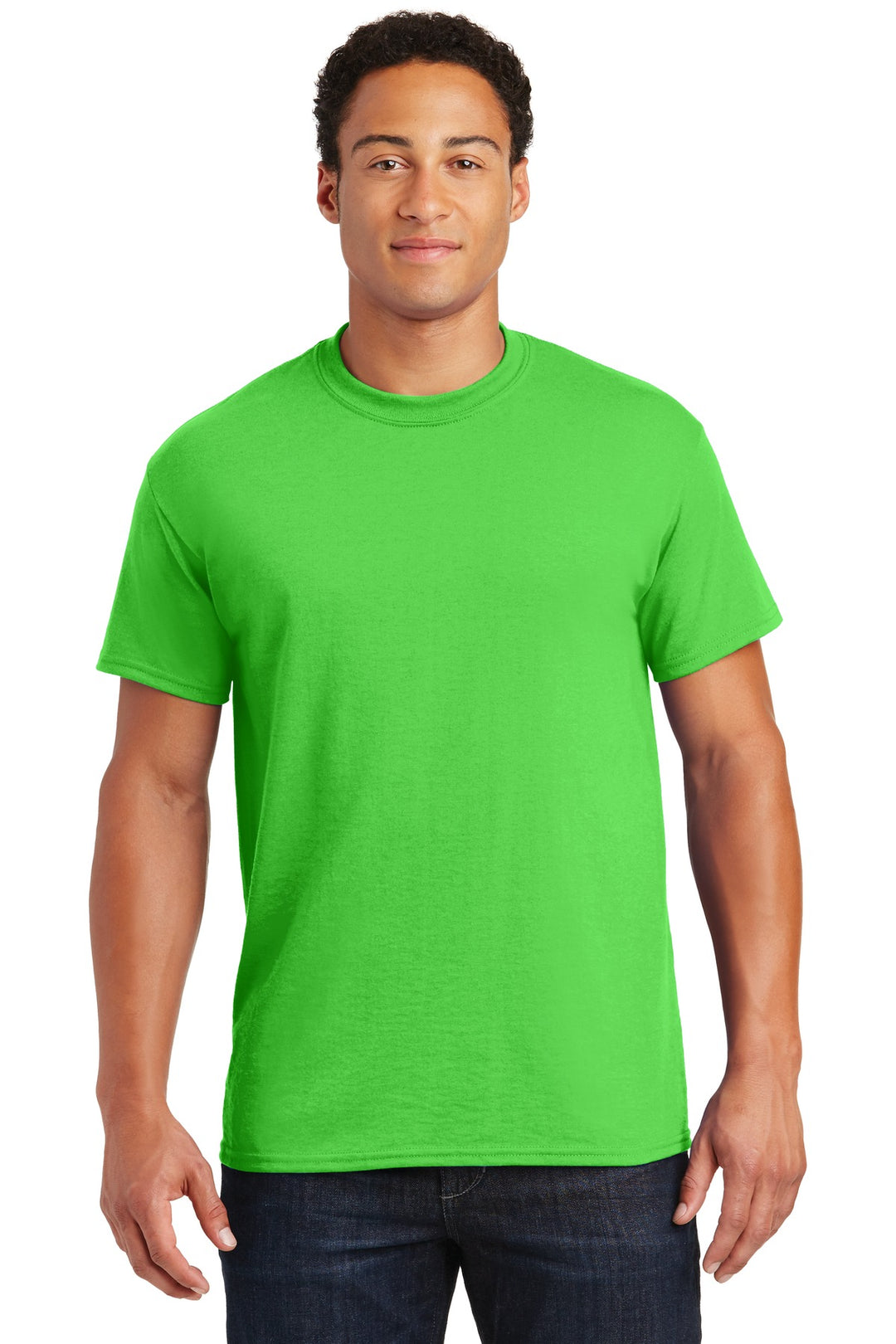 Front View of Electric Green Gildan DryBlend 50 Cotton/50 Poly T-Shirt. 8000