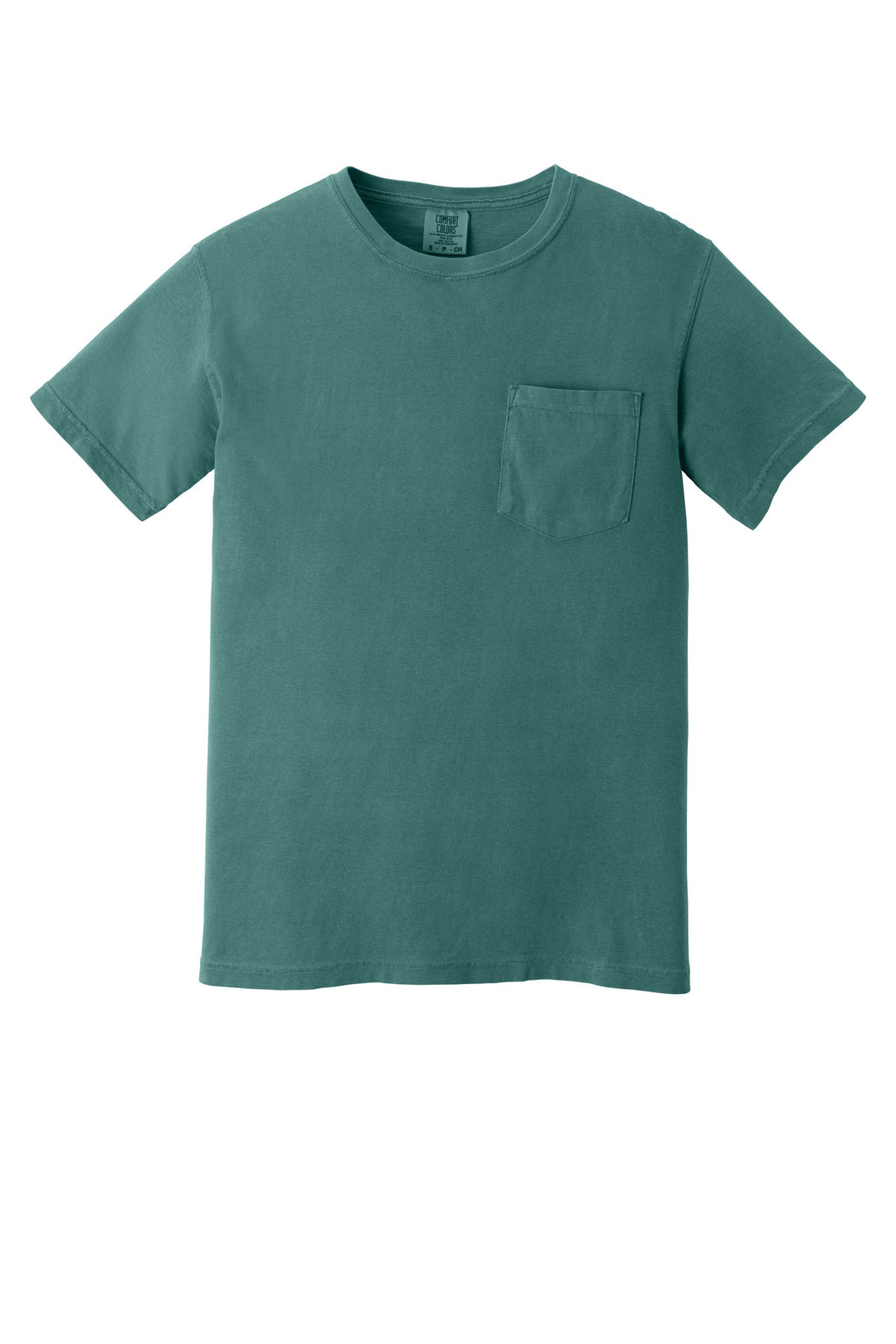 Front View of Emerald COMFORT COLORS Heavyweight Ring Spun Pocket Tee. 6030