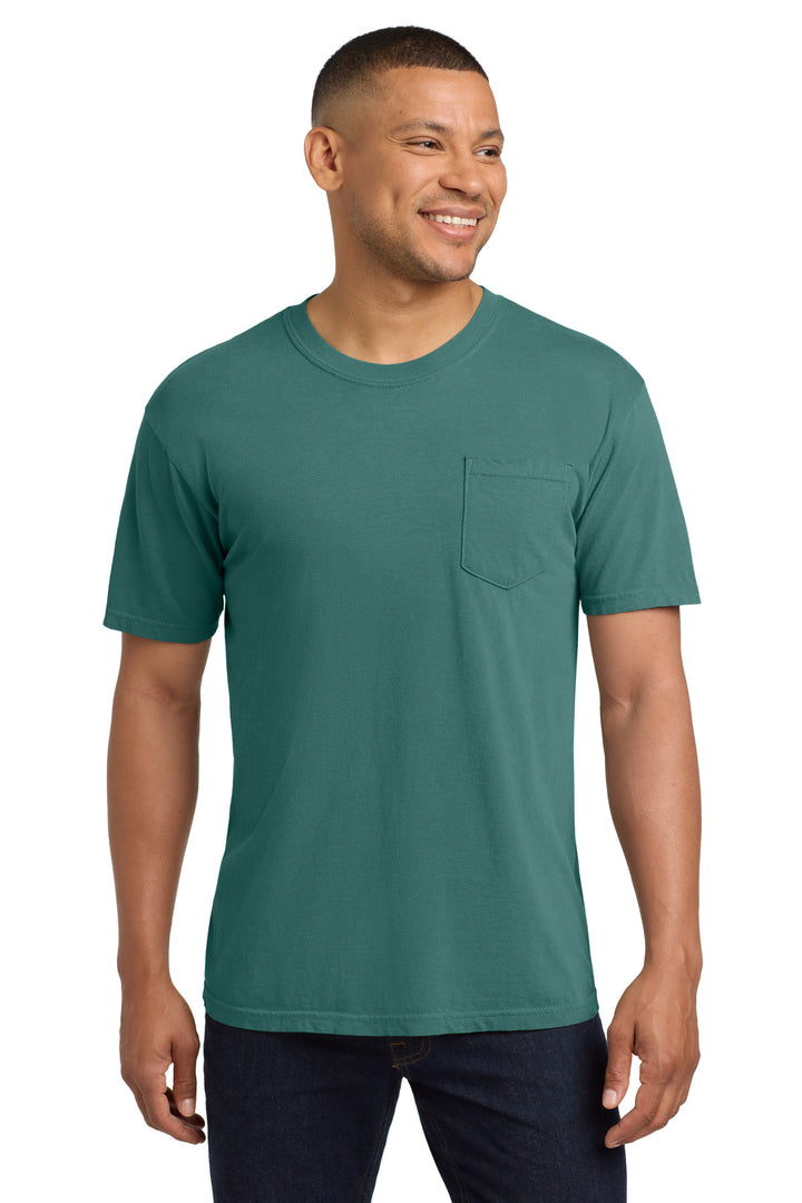 Front View of Emerald COMFORT COLORS Heavyweight Ring Spun Pocket Tee. 6030