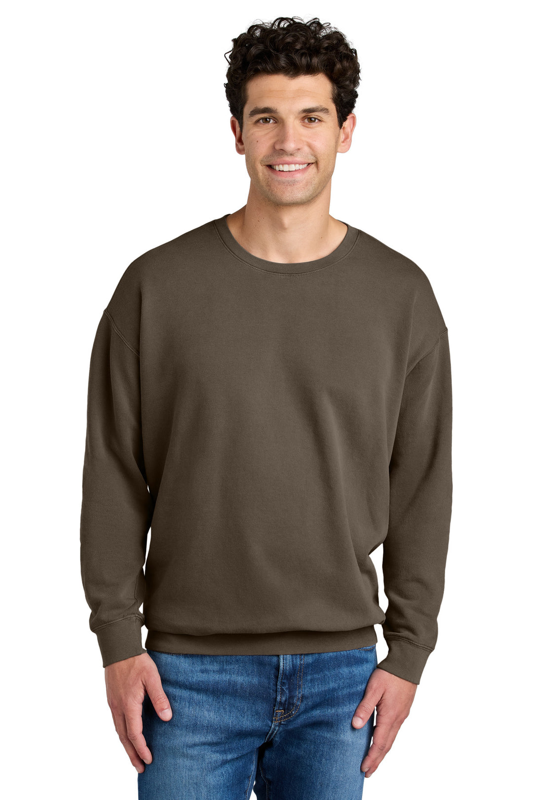 Front View of Espresso Comfort Colors Lightweight Crewneck Sweatshirt 1466
