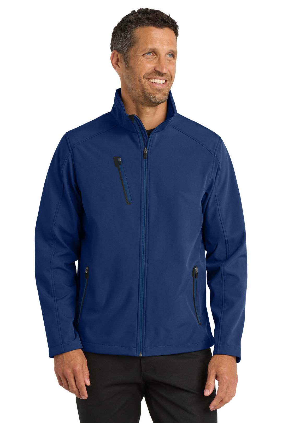 Front View of Estate Blue Port Authority Welded Soft Shell Jacket. J324
