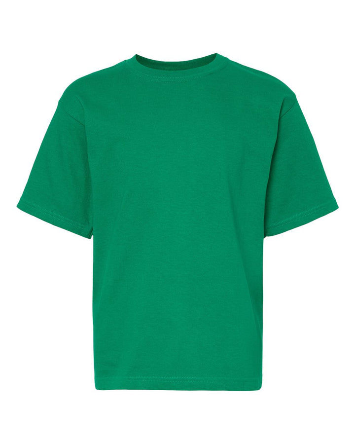 Front View of Fine Kelly Green Youth Gold Soft Touch T-Shirt - 4850