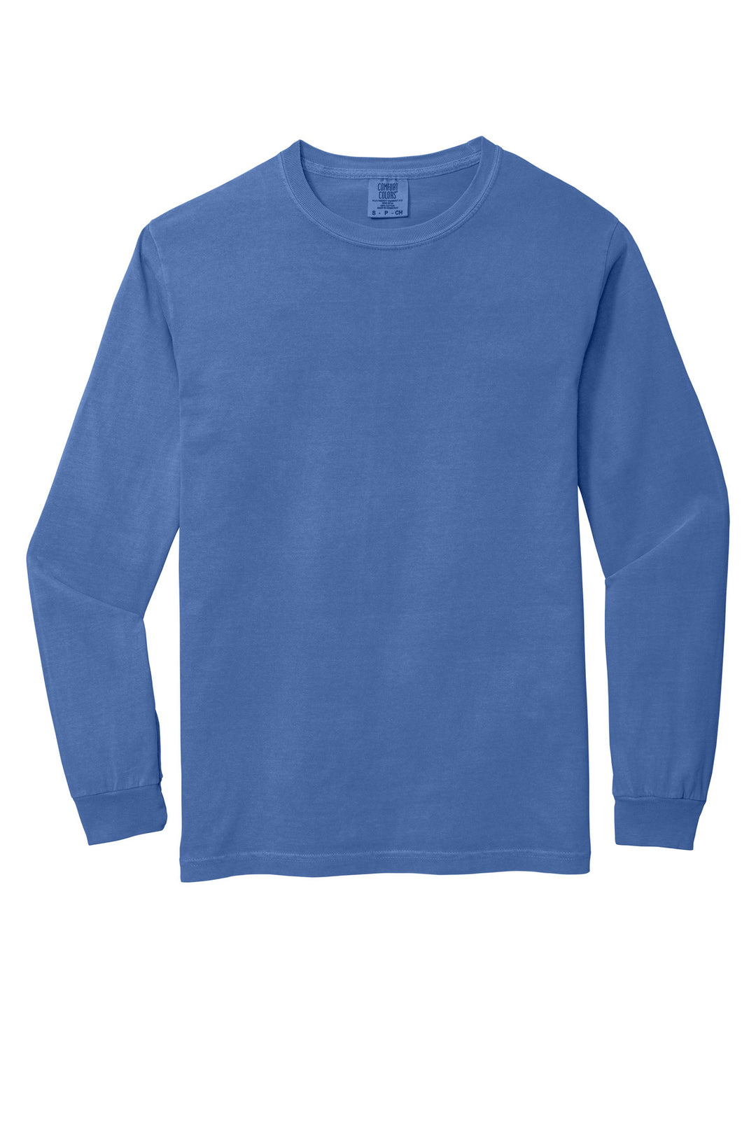 Front View of Flo Blue COMFORT COLORS Heavyweight Ring Spun Long Sleeve Tee. 6014