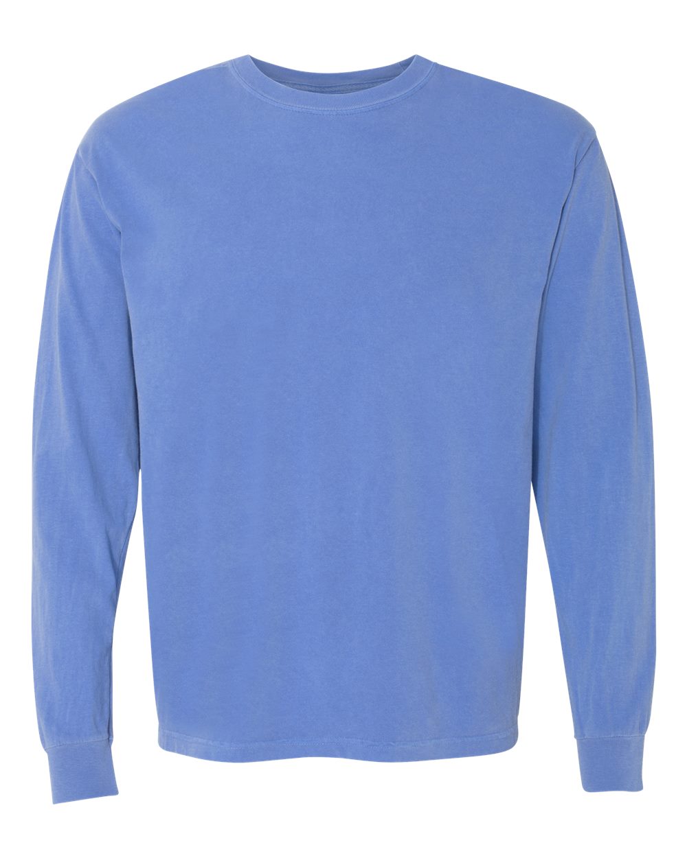 Front View of Flo Blue Garment-Dyed Heavyweight Long Sleeve T-Shirt - 6014