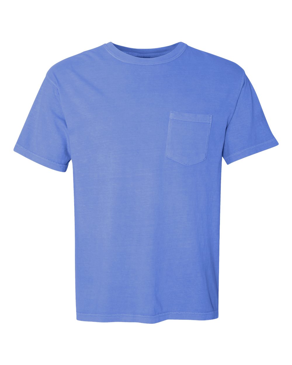 Front View of Flo Blue Garment-Dyed Heavyweight Pocket T-Shirt - 6030