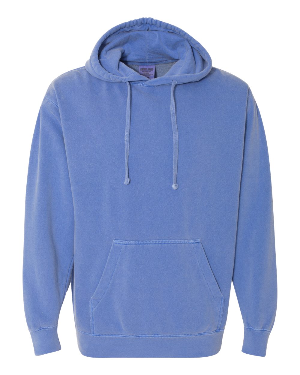 Front View of Flo Blue Garment-Dyed Hooded Sweatshirt - 1567