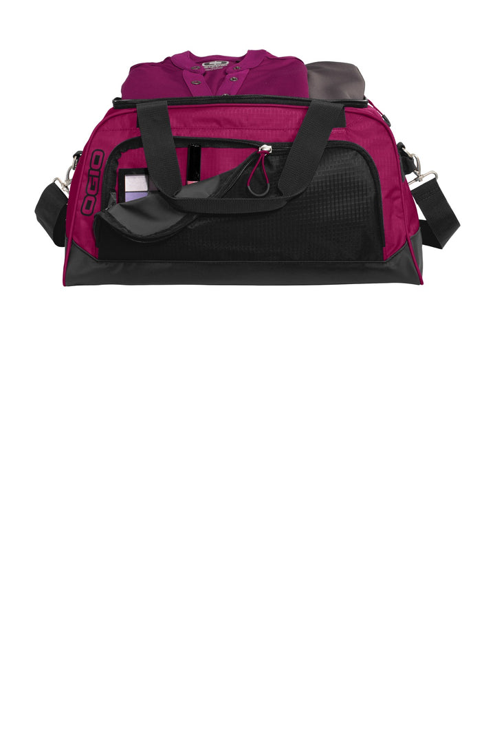 Front View of Flush Pink/Blk OGIO Breakaway Duffel. 411095