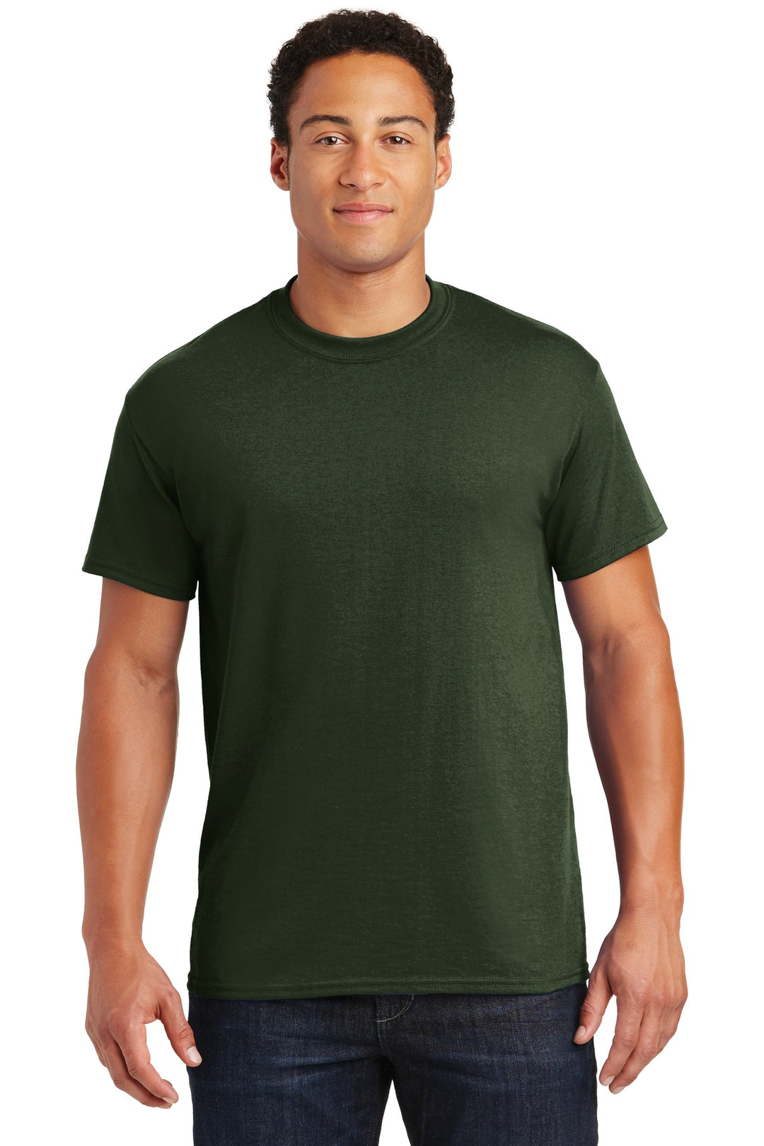 Front View of Forest Gildan DryBlend 50 Cotton/50 Poly T-Shirt. 8000