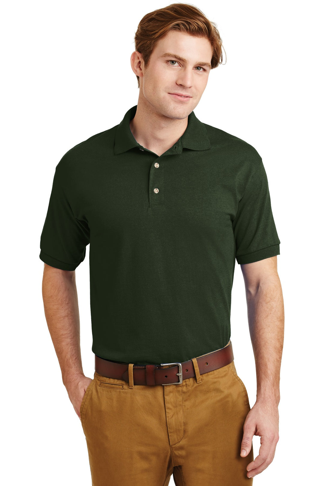 Front View of Forest Gildan - DryBlend 6-Ounce Jersey Knit Sport Shirt. 8800