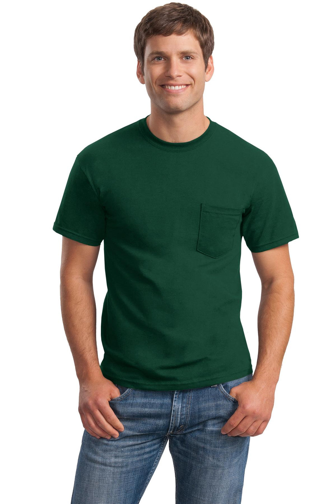 Front View of FOREST Gildan - Ultra Cotton 100% US Cotton T-Shirt with Pocket. 2300