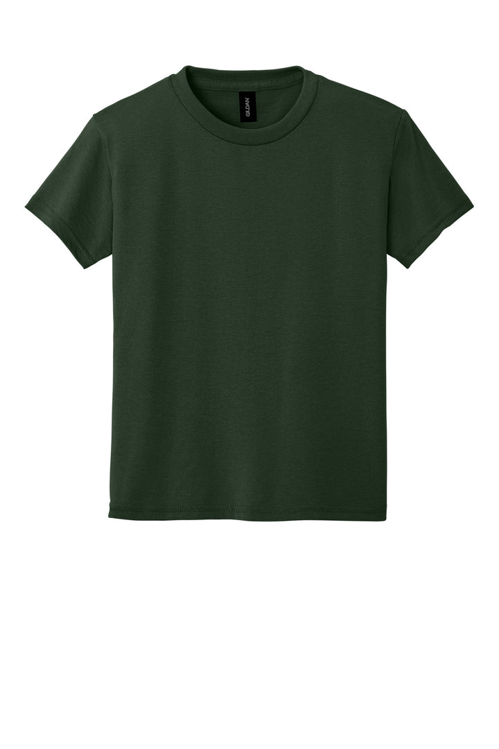 Front View of Forest Gildan Youth DryBlend 50 Cotton/50 Poly T-Shirt. 8000B